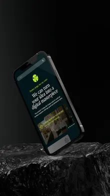 Dark-themed mobile website displayed on a smartphone